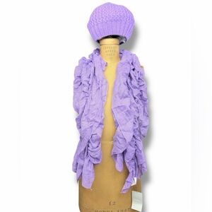 Maddison Purple Knit Hat Beanie & Ruched Ruffled Scarf Set